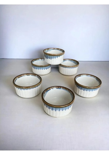 Bta 6 Lı Porselen Suffle Kabı Beyaz Mavi