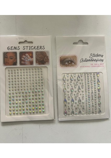 2 Kartela Birden Face Gems Yapışkanlı Yüz Taşı Seti
