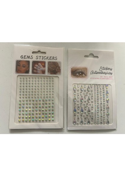 2 Kartela Birden Face Gems Yapışkanlı Yüz Taşı Seti