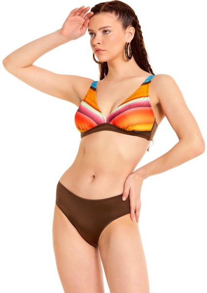 Yeni Sezon Toparlayıcı Geniş Üçgen Bikini Takımı Desenli