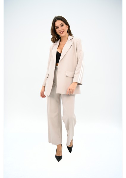 Kadın Şerit Detaylı Oversize Ceket Takım 9007-25