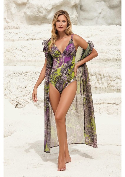 Önden Bağlamalı Uzun Kaftan Tunik Şal Desen
