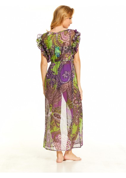 Önden Bağlamalı Uzun Kaftan Tunik Şal Desen