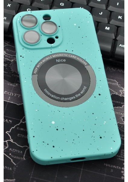 iPhone 14 Pro Uyumlu Mint Yeşil Benekli Desenli Ince Sert Kapak Kılıf Kamera Lens Korumalı