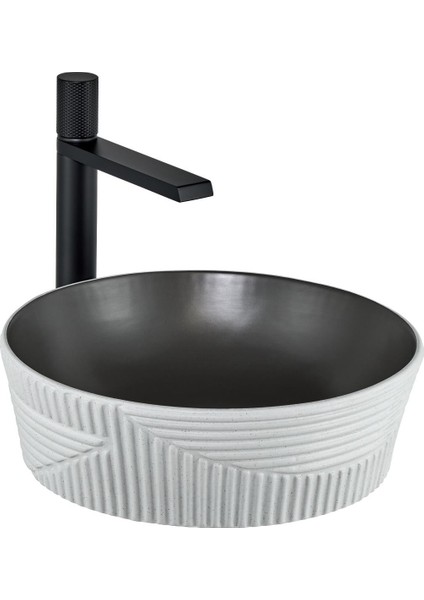 E-W1502MKG Tezgah Üstü Lavabo Mat Koyu Gri & Beyaz