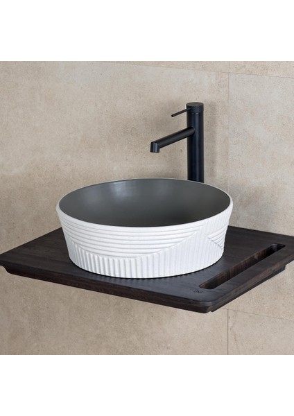 E-W1502MKG Tezgah Üstü Lavabo Mat Koyu Gri & Beyaz fiyatları