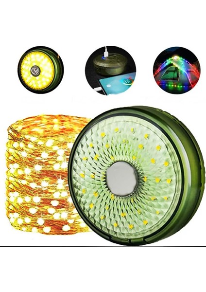 Çamağacı-Yılbaşı Ledi Şarjlı 10 Metre Makaralı 8 Mod Rgb+Günışığı Ambiyans Için Dekoratif USB Şarjlı