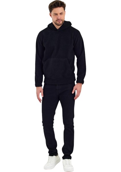 Erkek Polar Kapşonlu Kanguru Cepli Sweat