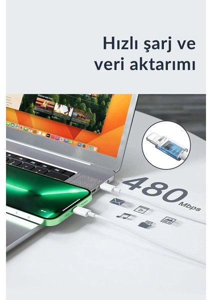 Samsung Uyumlu 45WATT Type-C To Type-C Hızlı Şarj Aleti Cihazı 2m Data Kablo