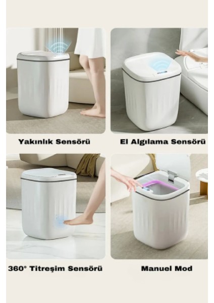 Sensörlü Çöp Kovası Mutfak Banyo Ofis 20L Uv Işık Antibakteriyel Koku Geçirmez Ergonomik Tasarımlı fırsatları