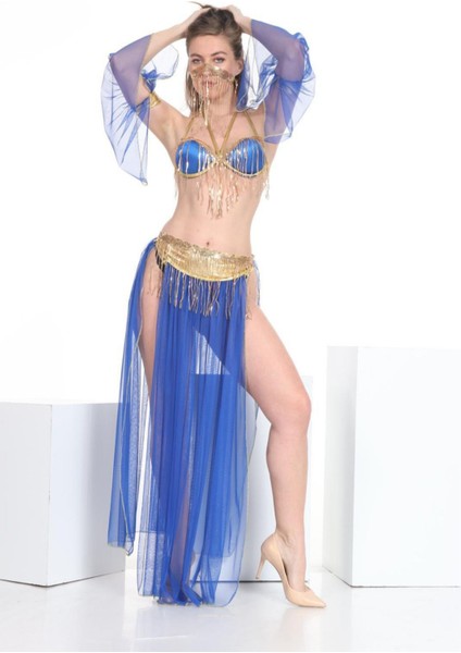 Nana & Mayka Moda Peçeli Püsküllü  Gold Detaylı Tül  Oryantal Kadın Dansöz Kıyafeti 2604