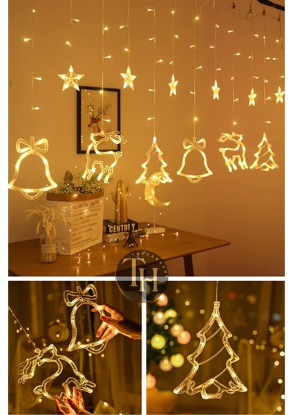 Dekoratif Noel Perde LED Işık 8 Animasyonlu Fişli & Eklenebilir Yılbaşı Süs Yeni Yıl Merry Christmas