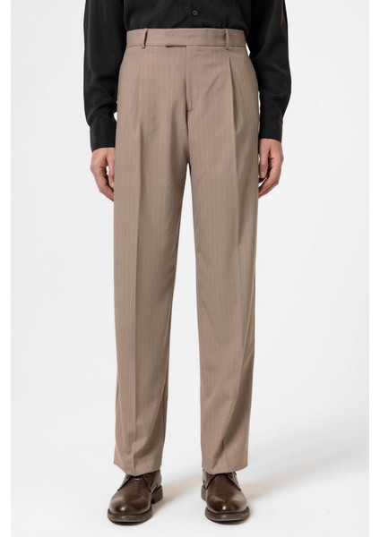 Vizon Çizgili Relaxed Fit Erkek Pantolon