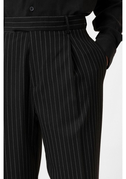 Siyah Çizgili Relaxed Fit Erkek Pantolon fırsatları