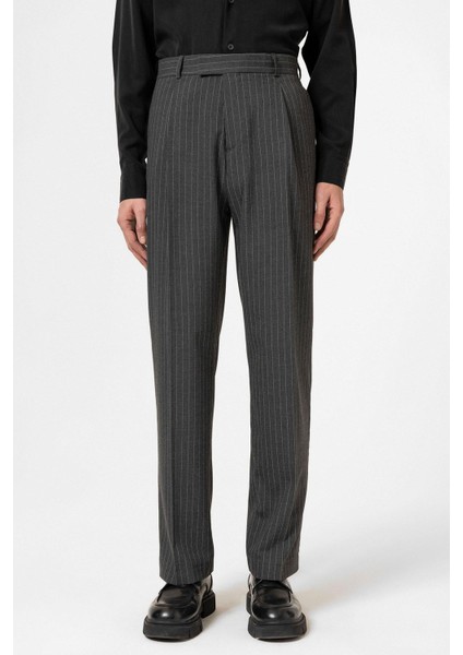 Antrasit Çizgili Relaxed Fit Erkek Pantolon
