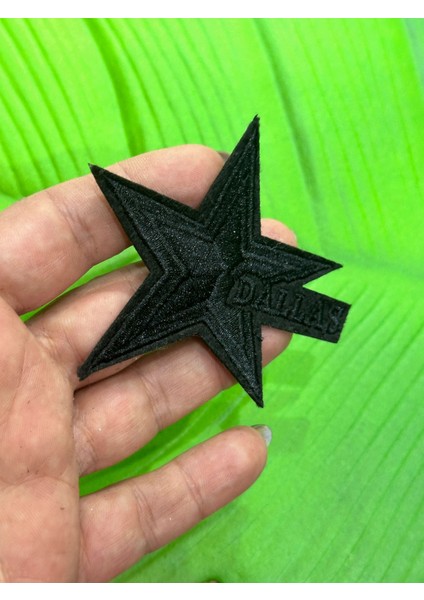 Dallas Yazılı Siyah Yıldız Arma Dikiş Aplike 8x7 cm