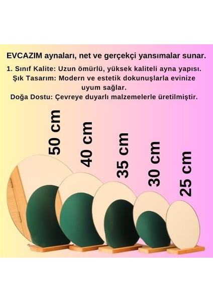 Yuvarlık Estetik Asimetrik Ahşap Makyaj Aynası Çerçevesiz, Dekoratif Masa Oturma Odası 25 cm