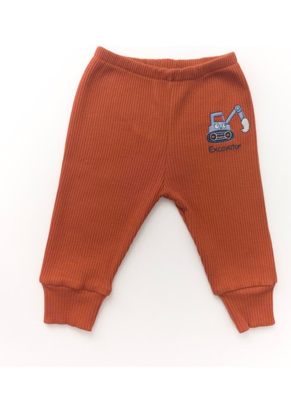 Unisex Bebek Organik Iş Makinesi Desenli Kahverengi Fitilli Zıbın Takım indirimleri