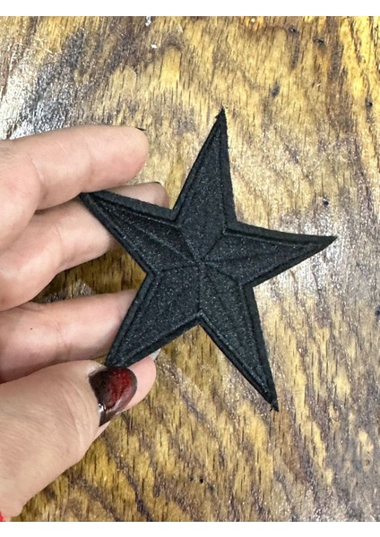 9x9 cm Ütü Ile Yapışan Siyah Nakış Işleme Yıldız Arma Aplike