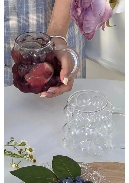4'lü Üzüm Tanesi Boncuklu Pipetli Cam Bardak 350 ml Kulplu Kulpsuz Meşrubat Su Kahve Sunum Bardağı fiyatları