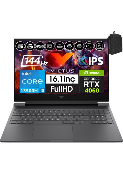 Victus Laptop 16-R0075NT Intel Core I5-13500H 96GB Ddr5 2tb SSD 8GB/RTX4060 WINDOWS11HOME 16.1" 144Hz Fhd Taşınabilir Bilgisayar 8V899EA39+WEBLEGELSINÇANTA