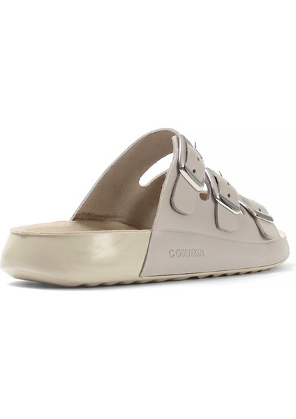 Kadın Bej Üç Tokalı Rahat Deri Terlik indirimleri