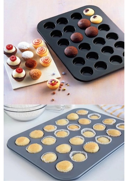 Muffin Kalıbı 24'lü Mini Cupcake Fırın Kapsülü Kek Browni Kekstra Kurabiye Kalıbı Muffin Baking Pan