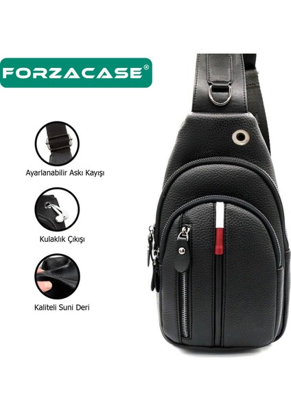 Unisex Su Geçirmez Kulaklık Çıkışlı 2 Bölmeli Suni Deri Çapraz Göğüs ve Sırt Çantası FC869 modelleri