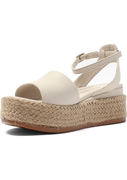 Kadın Bej Hasır Tabanlı Deri Sandalet fırsatları