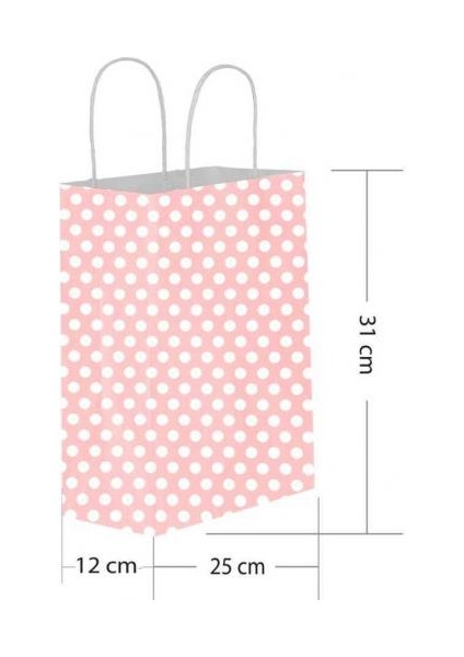 Pembe Puantiyeli Büküm Saplı Kağıt Çanta 25X31CM 25AD. fiyatları