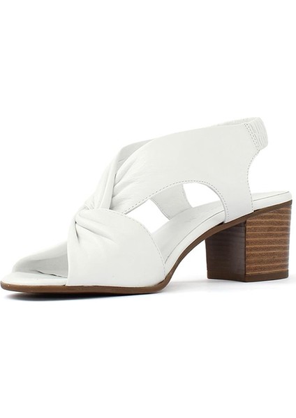 Kadın Beyaz Arkası Lastikli Topuklu Deri Sandalet fırsatları