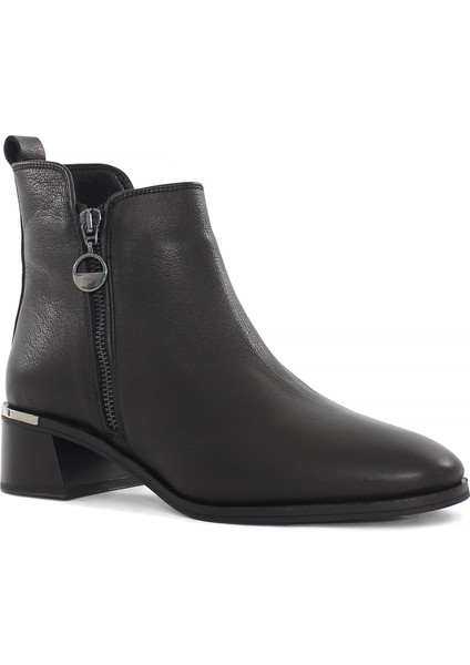 Kadın Siyah Çift Fermuarlı Kalın Topuklu Deri Bot fırsatları