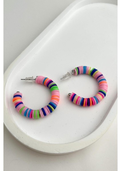 Fosforlu Renkli Fimo Halka Küpe (3cm)