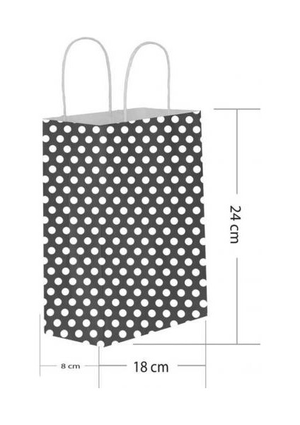 Siyah Puantiyeli Büküm Saplı Kağıt Çanta 18X24CM 25AD. fiyatları