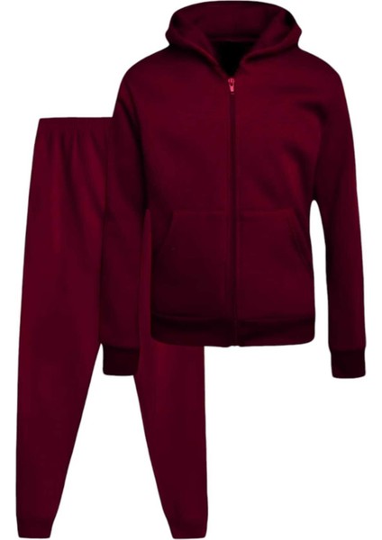 Çocuk Unisex Kapüşonlu Fermuarlı Sweatshirt ve Jogger Eşofman Altı 2'li Takım