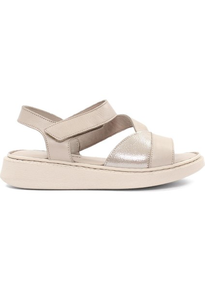 Kadın Gri Bilekten Cırt Cırtlı Deri Sandalet