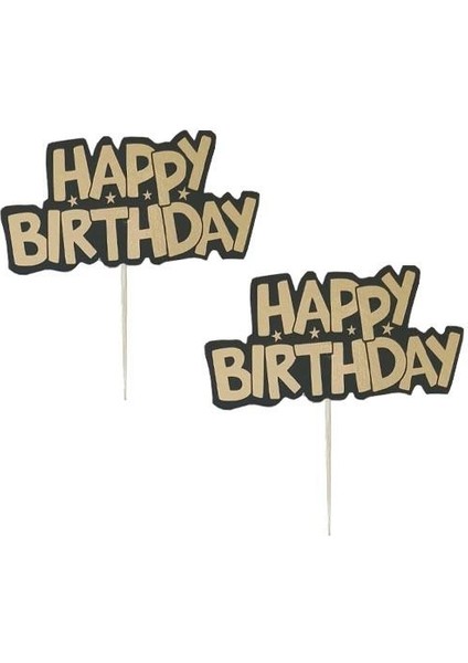 Happy Birhday Siyah Üzeri Altın Kürdan 2'li