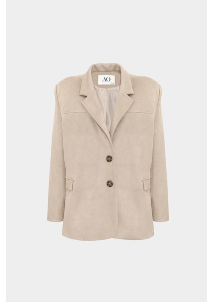 Premium Oversize Çift Düğme Blazer Kadın Süet Ceket