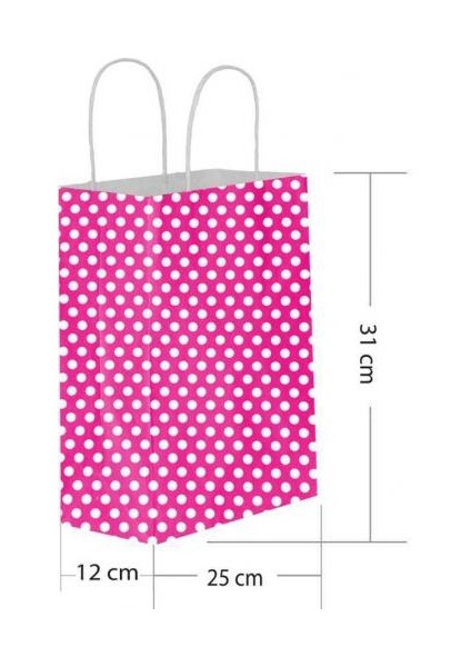 Fuşya Puantiyeli Büküm Saplı Kağıt Çanta 25X31CM 25AD. fiyatları