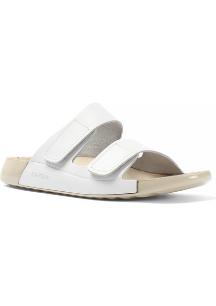 Kadın Beyaz Çift Bantlı Önü Cırt Cırtlı Deri Terlik modelleri