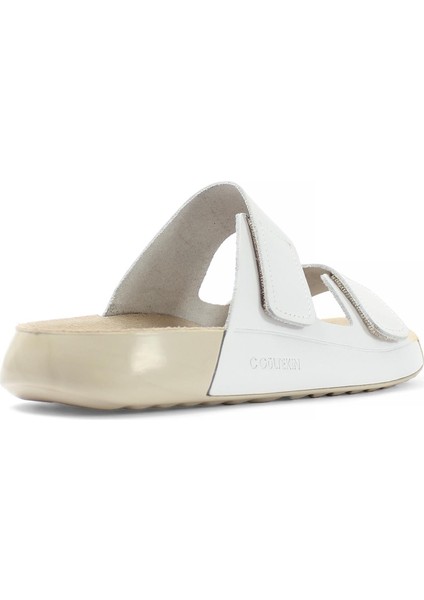 Kadın Beyaz Çift Bantlı Önü Cırt Cırtlı Deri Terlik indirimleri