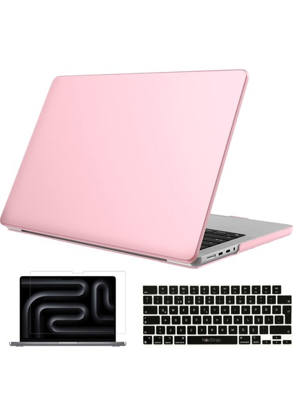 Apple Macbook Pro 16 Inç M4 A3186 A3403 ile Uyumlu Parlak Kılıf + Siyah Klavye Kılıfı +Film