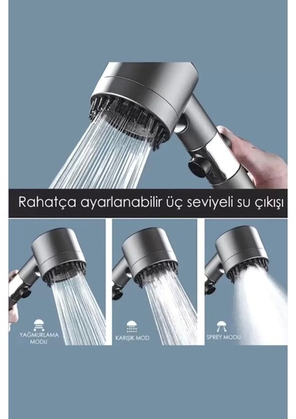 2 Adet 3 Fonksiyonlu Banyo Duş Başlığı Filtreli Kireç Önleyici Turbo Yüksek Basınçlı Duş Başlığı