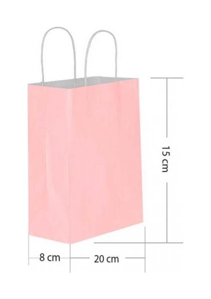 Pembe Büküm Saplı Kağıt Çanta 15X20CM 25AD.