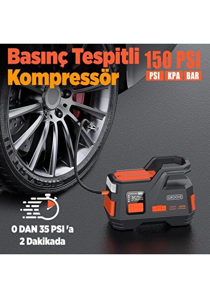 JS006 26800MAH 3000A Akü Takviye Cihazı + Lastik Şişirme Kompresörü Taşınabilir Jump Starter (Kompresör+Powerbank+Led Lamba+Lcd Ekran)