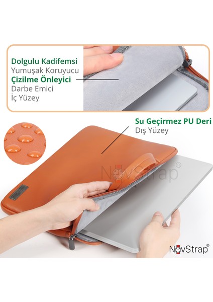 Novstrap Apple Macbook Pro 16 Inç M4/pro/max A3186 A3403 ile Uyumlu Luxury Pu Deri Çanta Kılıf