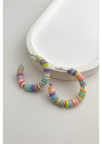 Soft Renkli Fimo Halka Küpe (3cm)