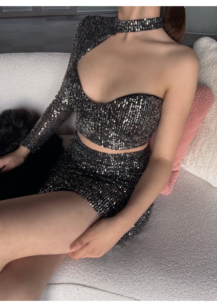 Gisselle Tek Kol Crop Etek Takım