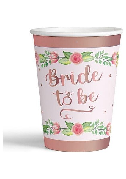 Bride To Be Çiçekli Rose Gold Bardak 8'li