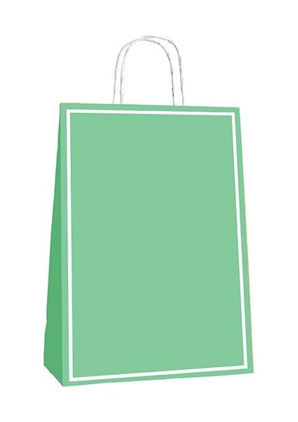 Yeşil Makaron Büküm Saplı Kağıt Çanta 25X31CM 25AD.